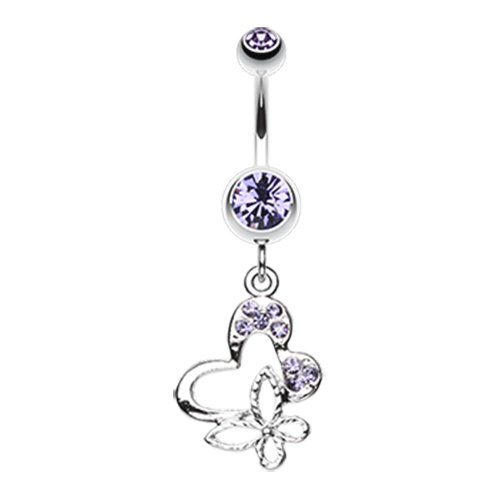 Sweet Butterfly Heart Belly Button Ring Navel Ring Impulse Piercings Tanzanite