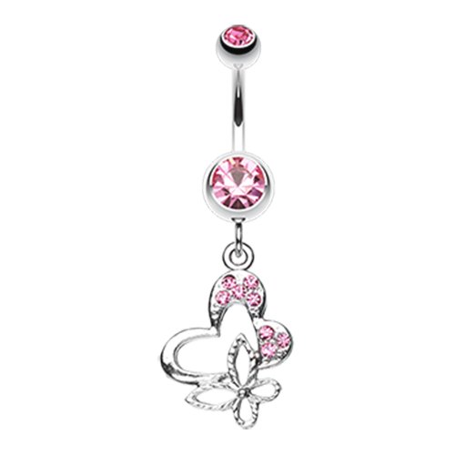 Sweet Butterfly Heart Belly Button Ring Navel Ring Impulse Piercings Light Pink