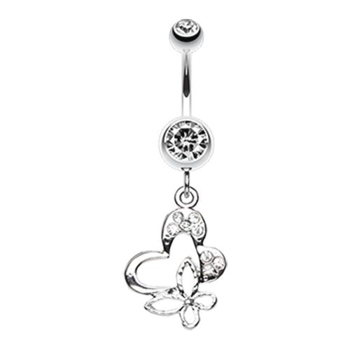 Sweet Butterfly Heart Belly Button Ring Navel Ring Impulse Piercings Clear