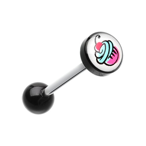 Sweet Cupcake Logo Acrylic Barbell Tongue Ring Barbell Impulse Piercings