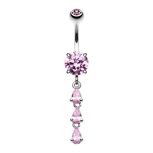 Sweet Dainty Cascading Gems Cubic Zirconia Belly Button Ring Navel Ring Impulse Piercings Pink