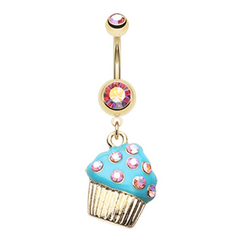 Sweet Frosted Cupcake Belly Button Ring Navel Ring Impulse Piercings Pink/Aurora Borealis/Teal