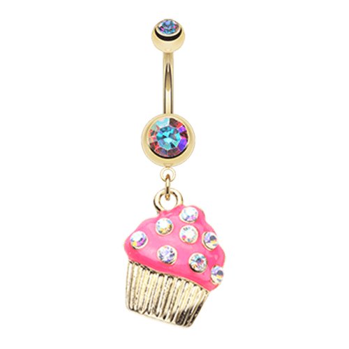 Sweet Frosted Cupcake Belly Button Ring Navel Ring Impulse Piercings Aurora Borealis/Pink