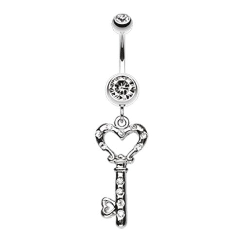 Sweet Heart Key Belly Button Ring Navel Ring Impulse Piercings Clear