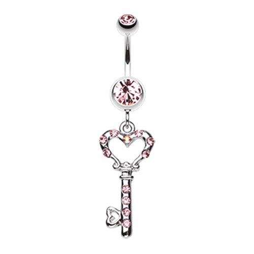 Sweet Heart Key Belly Button Ring Navel Ring Impulse Piercings Light Pink