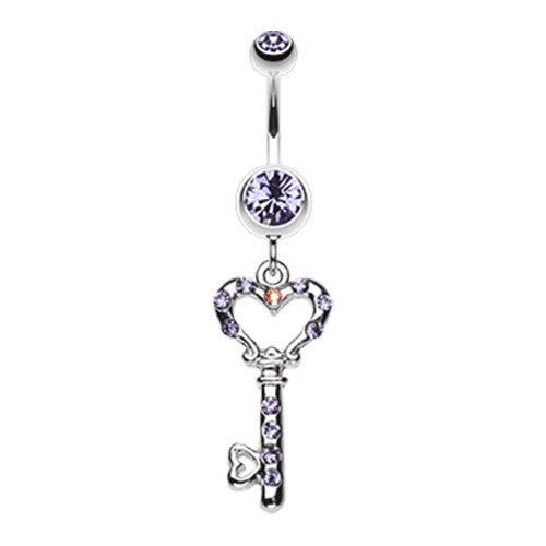 Sweet Heart Key Belly Button Ring Navel Ring Impulse Piercings Tanzanite