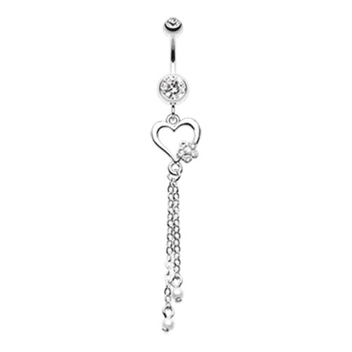 Sweet Pearl Heart and Flower Belly Button Ring Navel Ring Impulse Piercings Clear