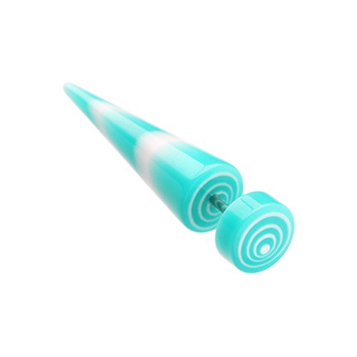 Swirl Circles Solid Acrylic Fake Taper Fake Plug Earrings Impulse Piercings 18 gauge(1mm) Teal