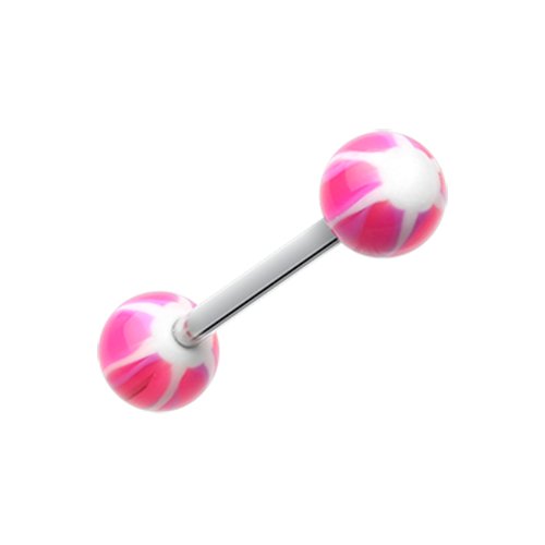 Swirl Punch Acrylic Top Barbell Tongue Ring Barbell Impulse Piercings Pink/White