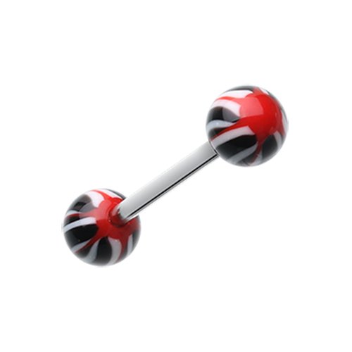 Swirl Punch Acrylic Top Barbell Tongue Ring Barbell Impulse Piercings Black/Red