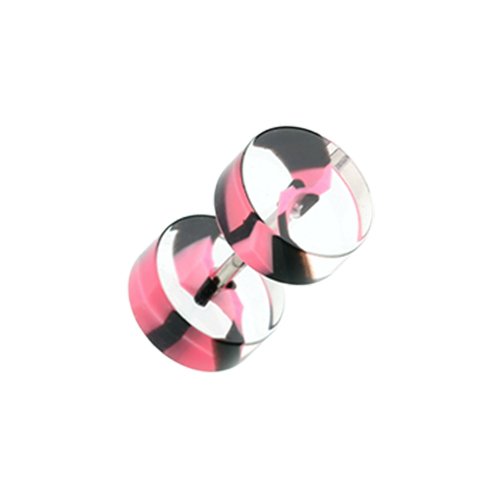 Swirl Stripe UV Acrylic Fake Plug Fake Plug Impulse Piercings 16 gauge (1.2mm) Pink/Black