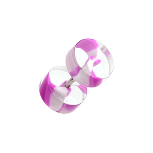 Swirl Stripe UV Acrylic Fake Plug Fake Plug Impulse Piercings 16 gauge (1.2mm) Purple/White