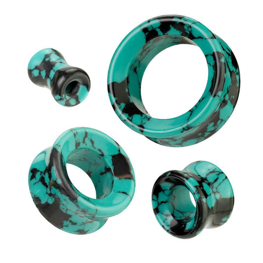 Teal Black Turquoise Double Flare Stone Tunnel Plugs Impulse Piercings