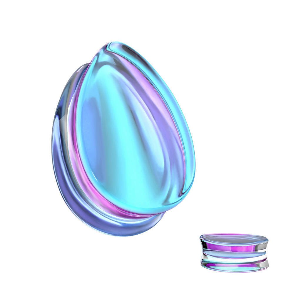 Tear Drop Purple Iridescent Glass Double Flare Plug Plugs Impulse Piercings