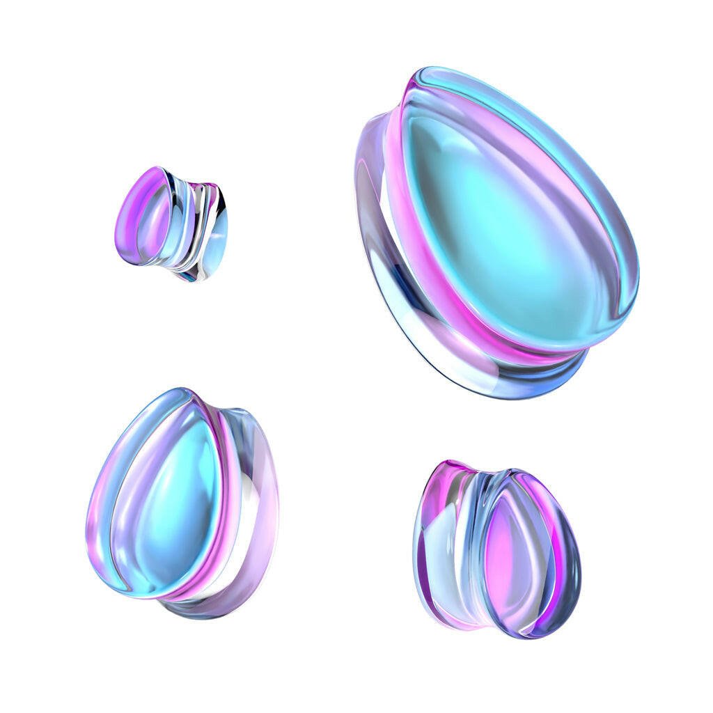 Tear Drop Purple Iridescent Glass Double Flare Plug Plugs Impulse Piercings