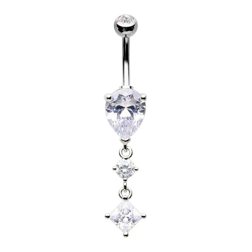 TearDrop Princess Cut Cubic Zirconia Belly Button Ring Navel Ring Impulse Piercings Clear