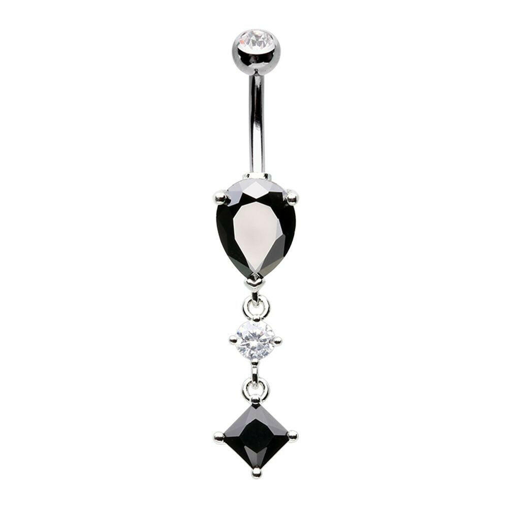 TearDrop Princess Cut Cubic Zirconia Belly Button Ring Navel Ring Impulse Piercings Black/Clear