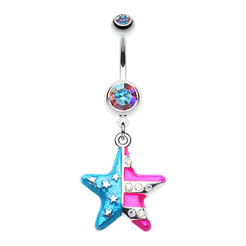 The American Star Flag Belly Button Ring Navel Ring Impulse Piercings 14 gauge (1.6mm) Aurora Borealis