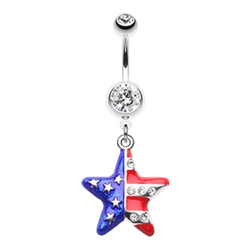 The American Star Flag Belly Button Ring Navel Ring Impulse Piercings 14 gauge (1.6mm) Clear