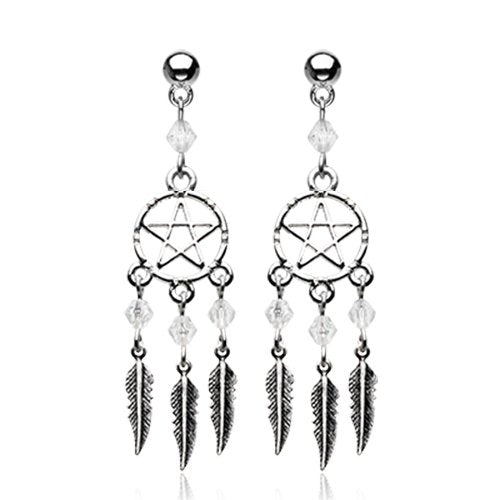 The Pentagram Dreamcatcher Feather Earring Earring Impulse Piercings