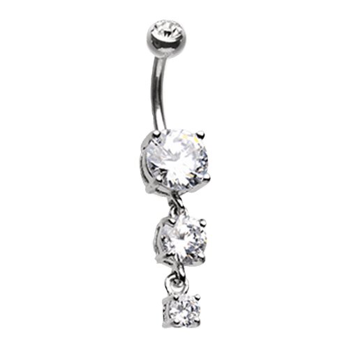 Three Cubic Gems Cascade Cubic Zirconia Belly Button Ring Navel Ring Impulse Piercings