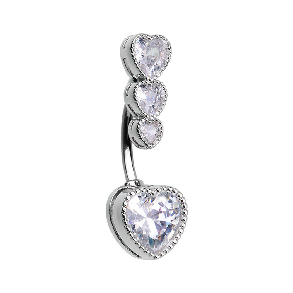 Three Heart CZ Drop Cubic Zirconia Belly Button Navel Ring Belly Button Ring Impulse Piercings