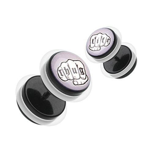 Thug Life Acrylic Fake Plug Earrings with O-Rings Fake Plug Earrings Impulse Piercings 16 GA (1.2mm)