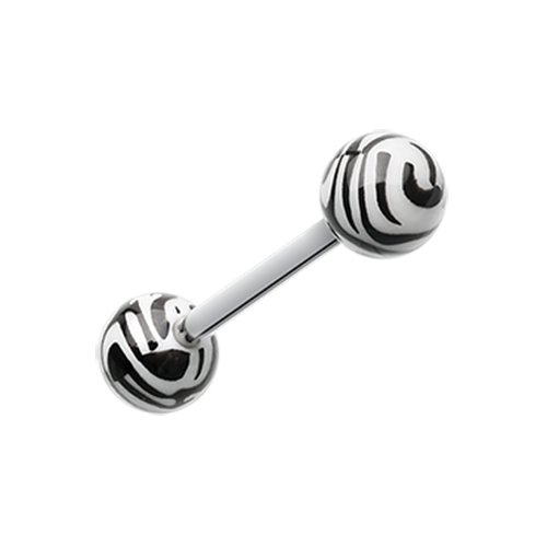 Tiger Print Acrylic Top Barbell Tongue Ring Barbell Impulse Piercings White/Black