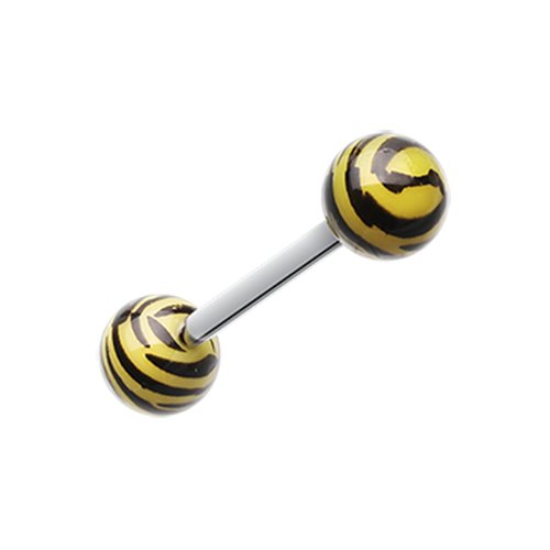 Tiger Print Acrylic Top Barbell Tongue Ring Barbell Impulse Piercings Yellow/Black