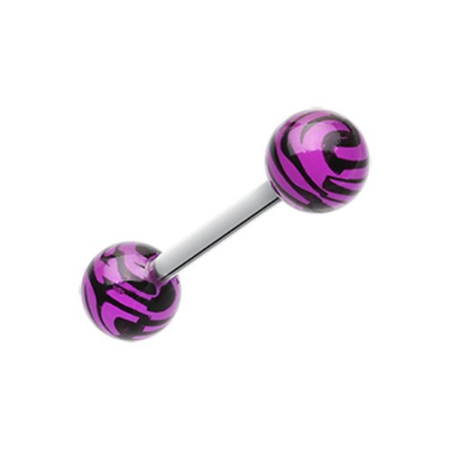 Tiger Print Acrylic Top Barbell Tongue Ring Barbell Impulse Piercings Purple/Black