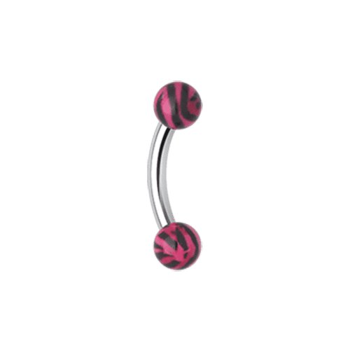 Tiger Stripe Acrylic Curved Barbell Eyebrow Ring Curved Barbell Impulse Piercings 16 GA (1.2mm) Pink