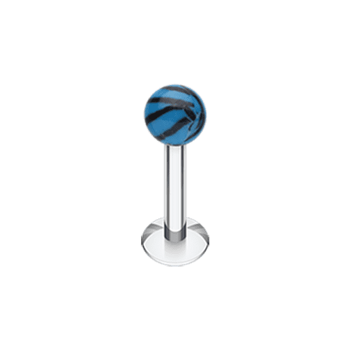 Tiger Stripe UV Acrylic Ball Top Labret Labret Impulse Piercings 16 GA (1.2mm) 1/8" (3mm) Blue/Black