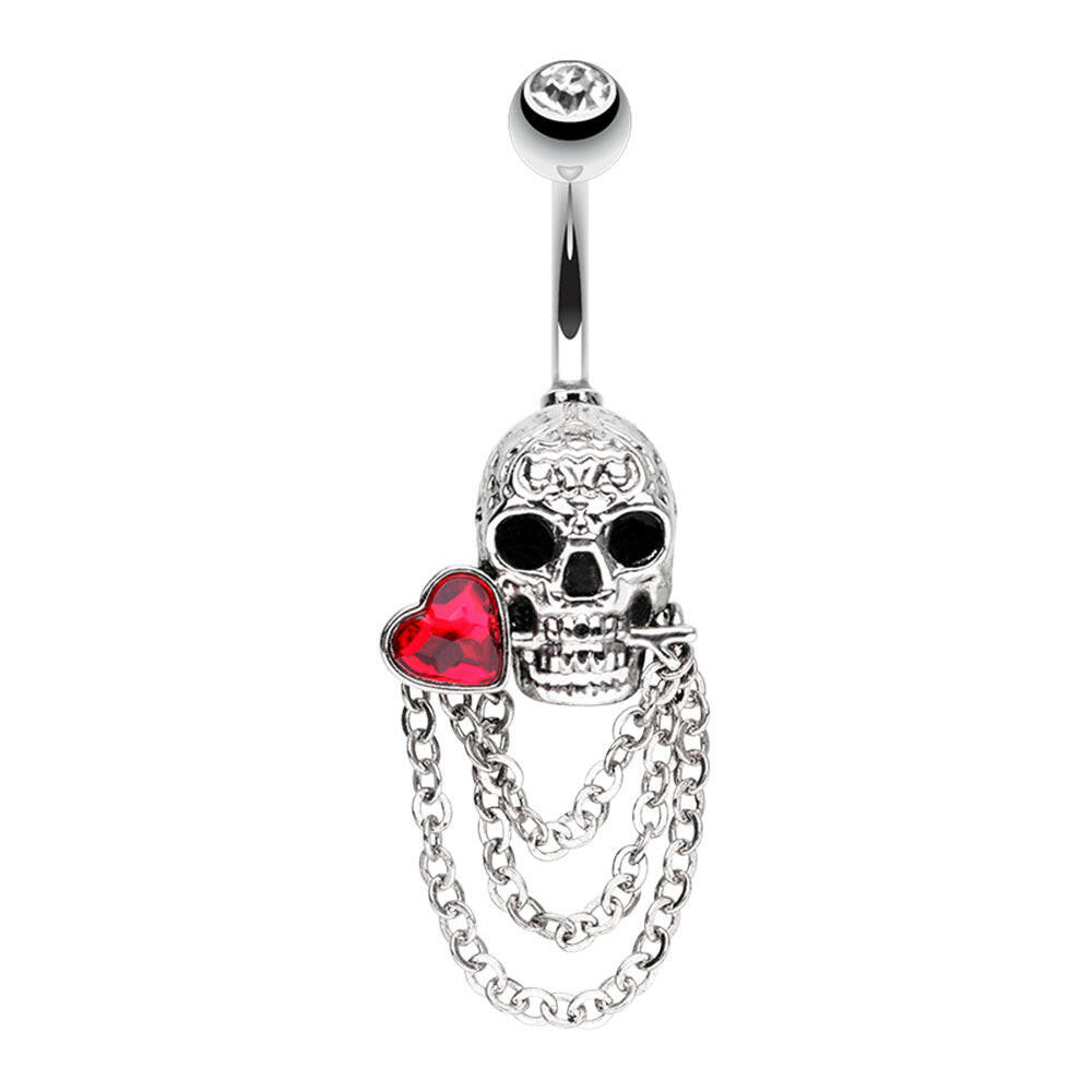 Till Death Skull Heart Chain Belly Button Ring Belly Button Ring Impulse Piercings