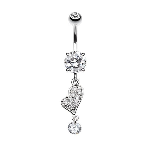 Tilted Gemed Heart Cubic Zirconia Belly Button Ring Navel Ring Impulse Piercings Clear