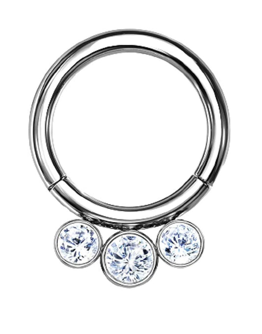 Titanium 3 Bezel Forward Facing Crystals Hinged Segment Hoop Ring Nose Ring Impulse Piercings 16GA Length: 8mm Clear