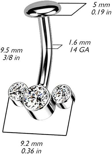 Titanium 3 Round Bezel CZ Curve With Threadless 5mm Convex Base Belly Navel Ring Navel Ring Impulse Piercings