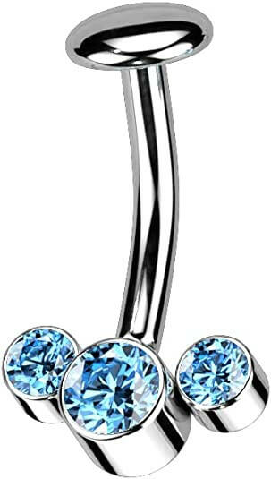 Titanium 3 Round Bezel CZ Curve With Threadless 5mm Convex Base Belly Navel Ring Navel Ring Impulse Piercings Aqua