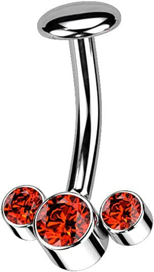 Titanium 3 Round Bezel CZ Curve With Threadless 5mm Convex Base Belly Navel Ring Navel Ring Impulse Piercings Red