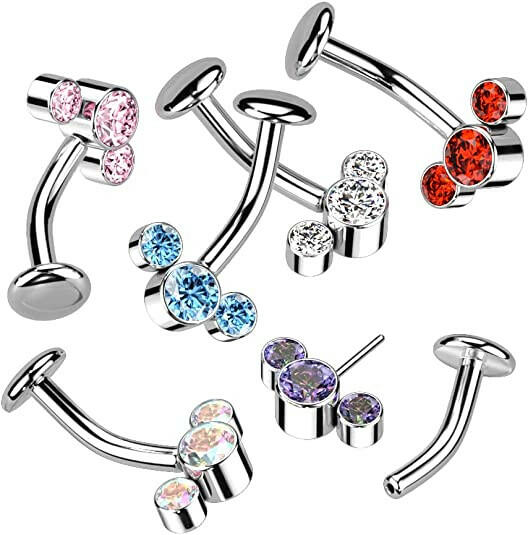 Titanium 3 Round Bezel CZ Curve With Threadless 5mm Convex Base Belly Navel Ring Navel Ring Impulse Piercings