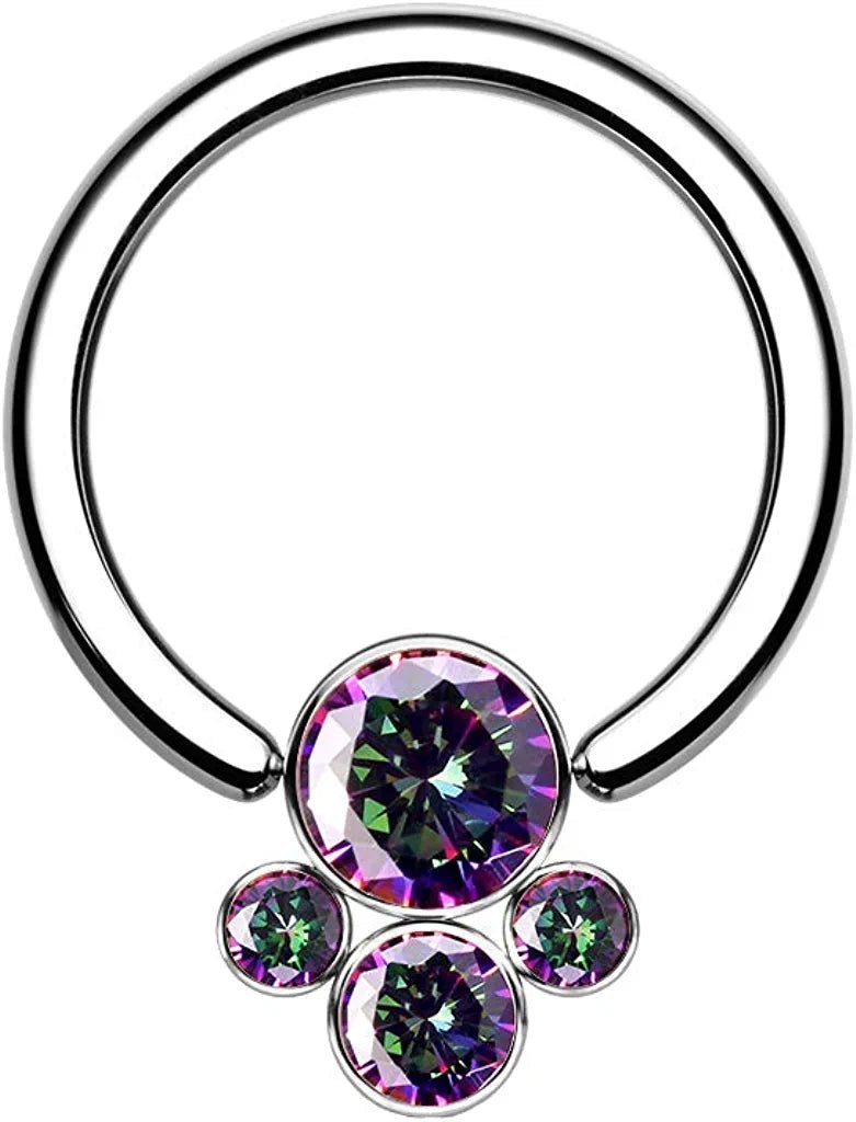 Titanium 4 Bezel CZ Cluster Captive Bead Rings Captive Bead Impulse Piercings Vitrail Medium