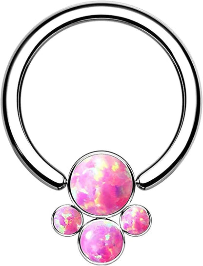 Titanium Bezel 4 Opal Cluster Captive Bead Rings Captive Bead Impulse Piercings Pink