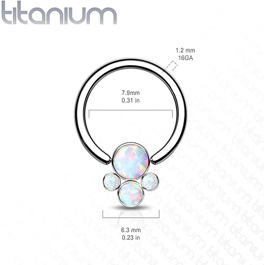 Titanium Bezel 4 Opal Cluster Captive Bead Rings Captive Bead Impulse Piercings