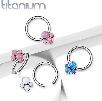 Titanium Bezel 4 Opal Cluster Captive Bead Rings Captive Bead Impulse Piercings