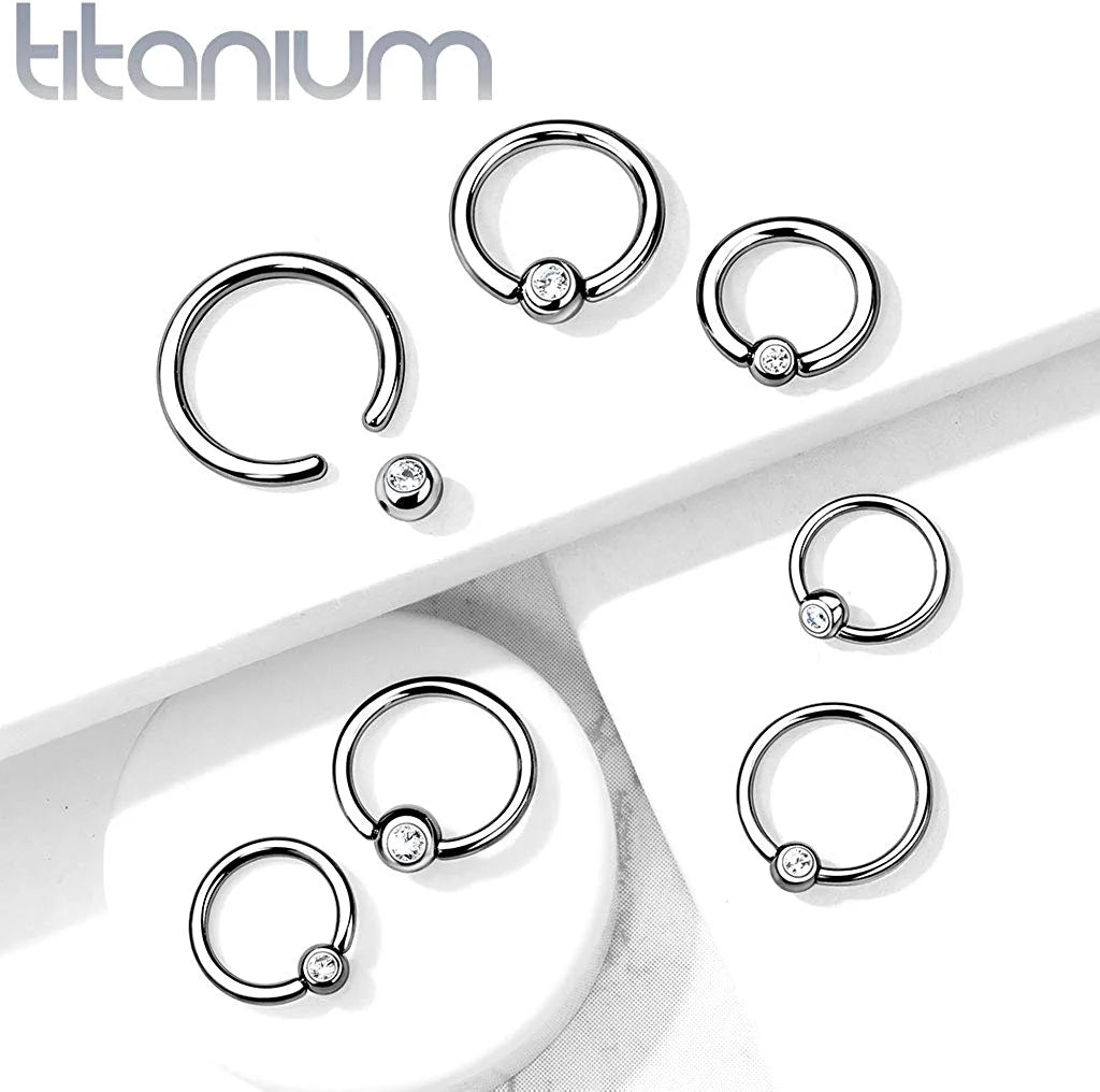 Titanium Bezel CZ Ball Captive Bead Rings Captive Bead Impulse Piercings