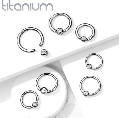 Titanium Bezel CZ Ball Captive Bead Rings Captive Bead Impulse Piercings