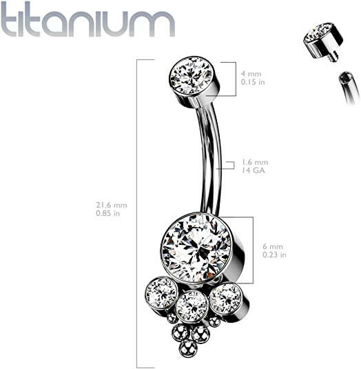 Titanium Bezel CZ Top With Bottom Opal, CZ Center and Trinity Ball Cluster Belly Navel Ring Navel Ring Impulse Piercings