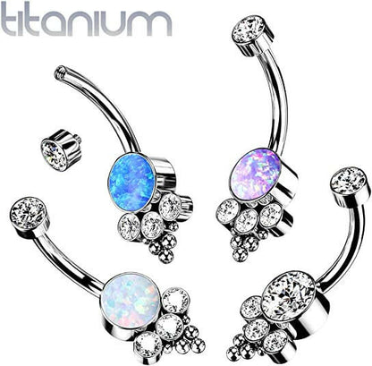 Titanium Bezel CZ Top With Bottom Opal, CZ Center and Trinity Ball Cluster Belly Navel Ring Navel Ring Impulse Piercings