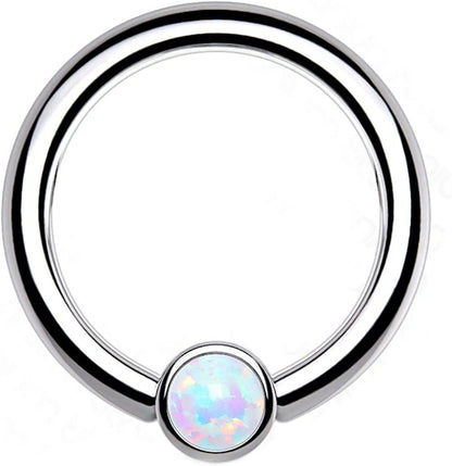 Titanium Bezel Opal Captive Bead Rings Captive Bead Impulse Piercings White