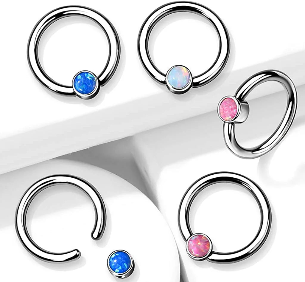 Titanium Bezel Opal Captive Bead Rings Captive Bead Impulse Piercings