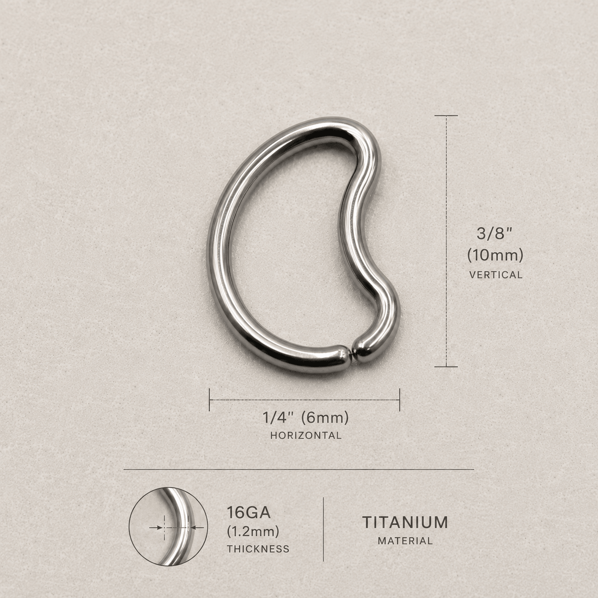 Titanium Crescent Moon Seamless Cartilage Ring 16G - Skin Metals